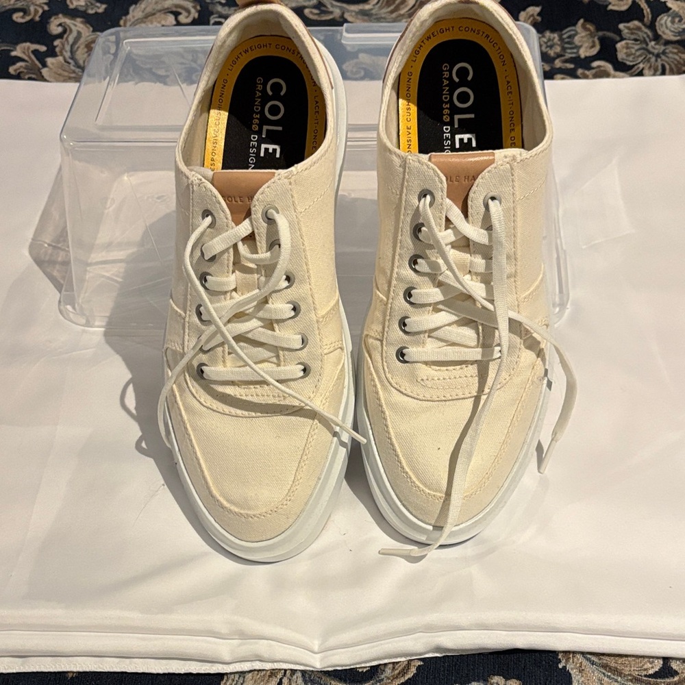 Cole Haan Off-White Canvas Lace-Up Sneakers
